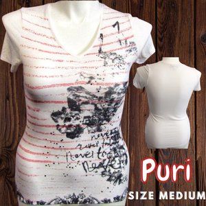 Puri Women's White Shirt  With Design Size Medium